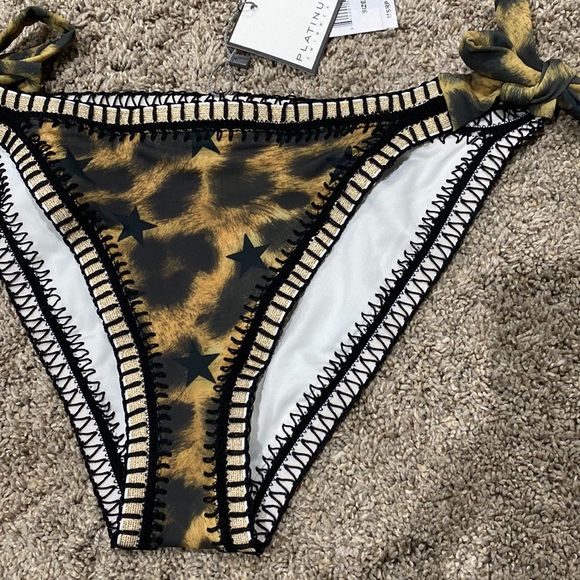 PQ Swim Platinum Swimwear Black with Gold jungle Crochet Trim Bikini Set - Picture 4 of 6